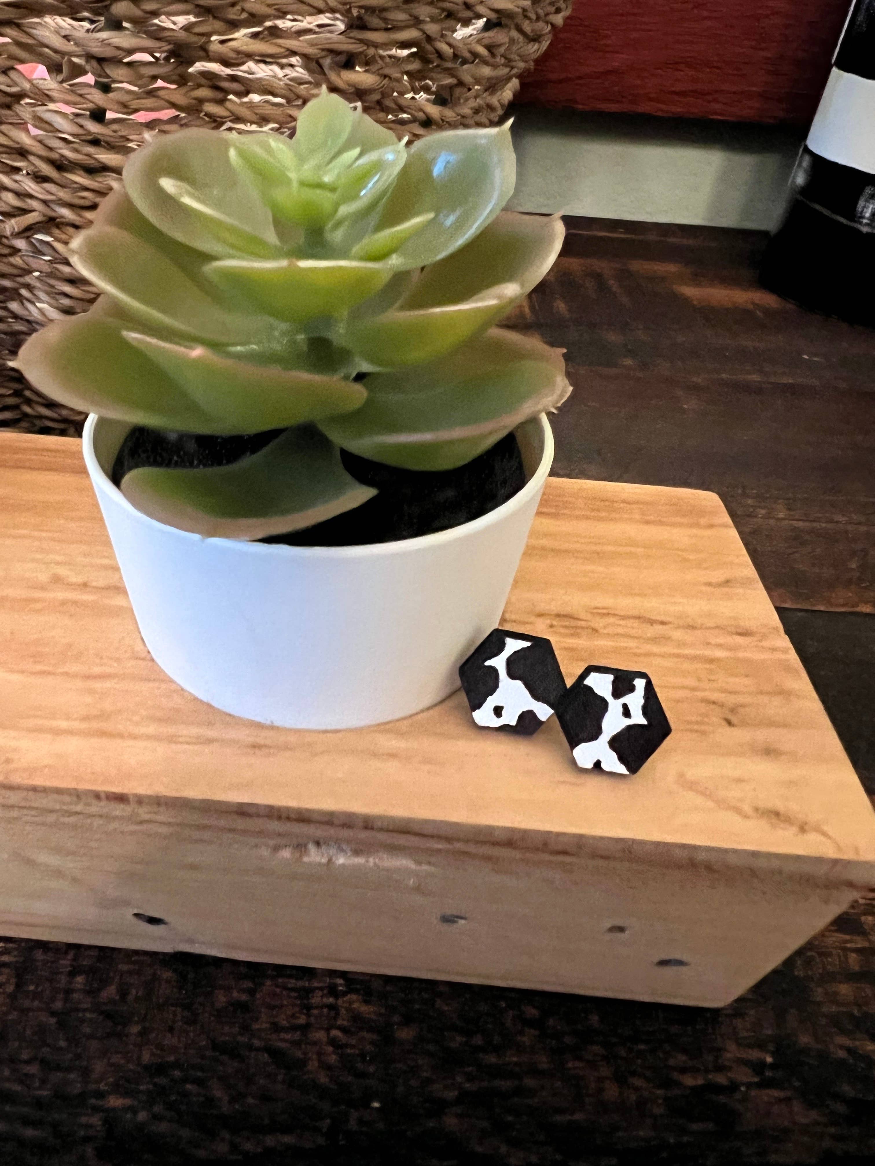 Suchfungoods - Wholesale Stud/Post Earrings - cow print hexagon studs