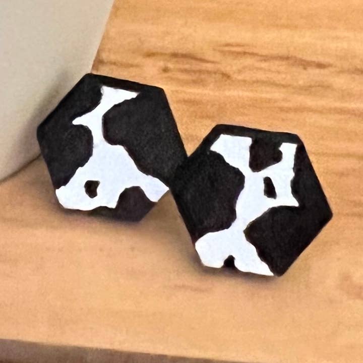 Suchfungoods - Wholesale Stud/Post Earrings - cow print hexagon studs0