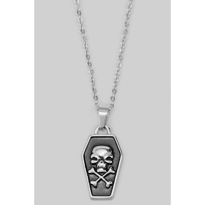 STAINLESS STEEL SKULL COFFIN PENDANT NECKLACE for wholesale by Girly