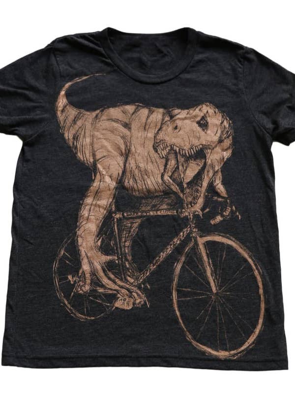 T-Rex on a Bicycle Kids T-Shirt for wholesale by Dark Cycle Clothing