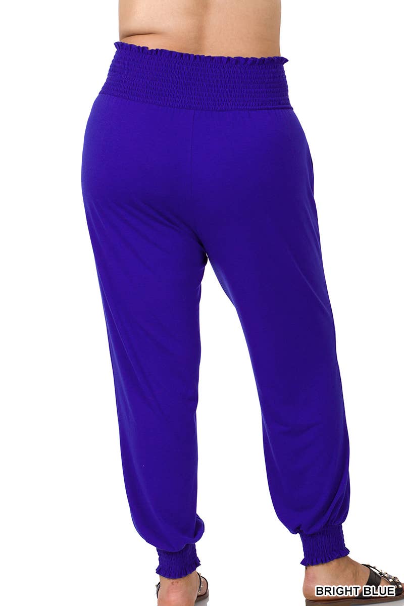 GOLDENWASABI  ",.._ SI-21345 PLUS SIZE HIGH-WAISTED SMOCKED LOUNGE JOGGER PAN for wholesale on Faire13