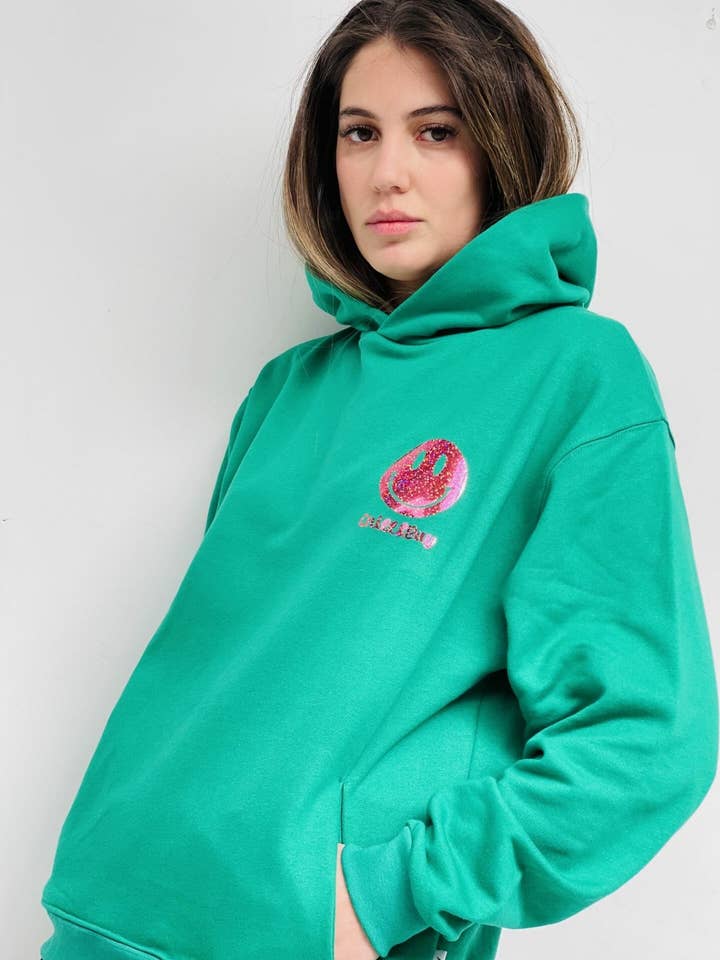 Smile Glitter Green Hoodie for wholesale by Chill&Buy