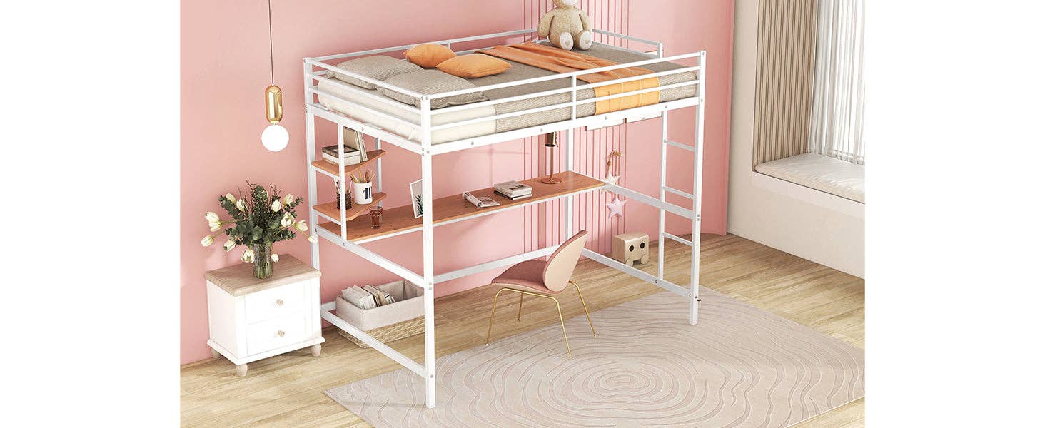 VTNG50 - Wholesale Bed - Full Metal Loft Bed with Desk and Shelve, White15