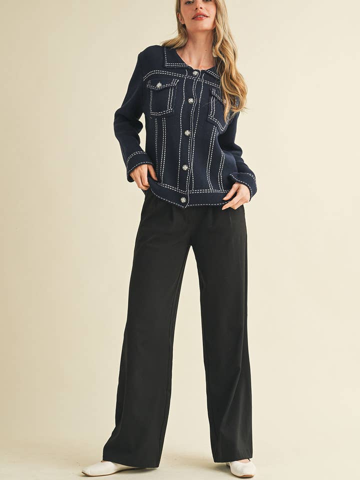 &MERCI - Wholesale Jacket - Women's - DENIM EFFECT KNIT SWEATER JACKET MSW1113021