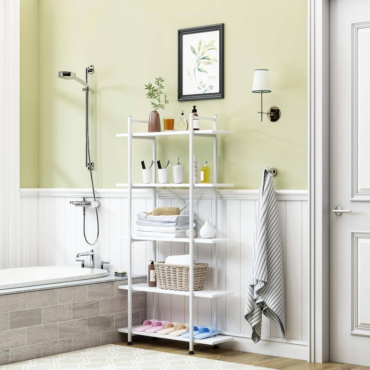 White 5 Tier Wooden Bookcase Tall Storage Organizer for wholesale on Faire8