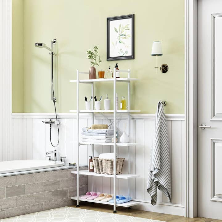 White 5 Tier Wooden Bookcase Tall Storage Organizer for wholesale on Faire8