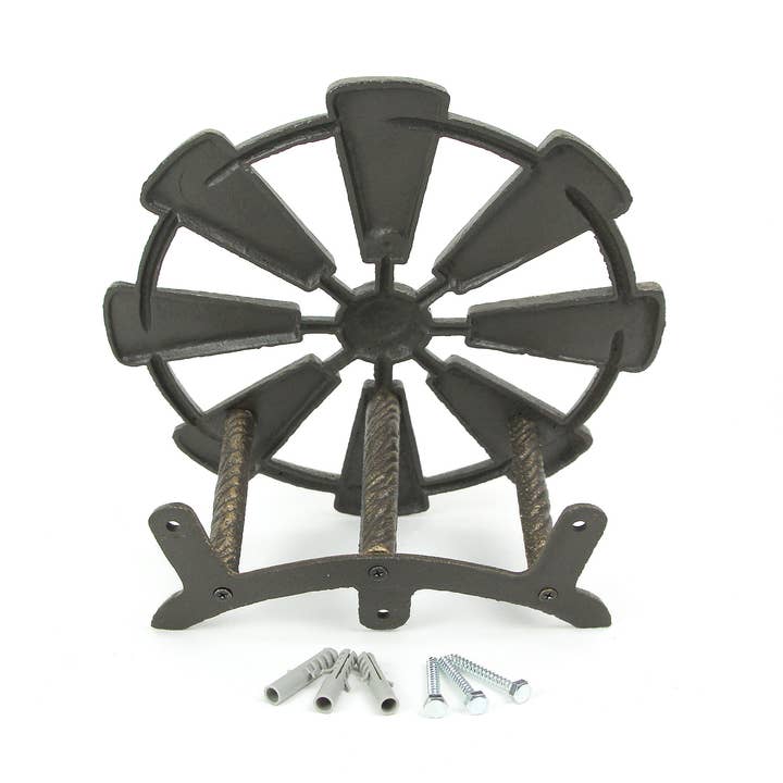 Zeckos - Wholesale Outdoor Ornament/Decor - Cast Iron Farmhouse Windmill Hanging Garden Hose Hanger3