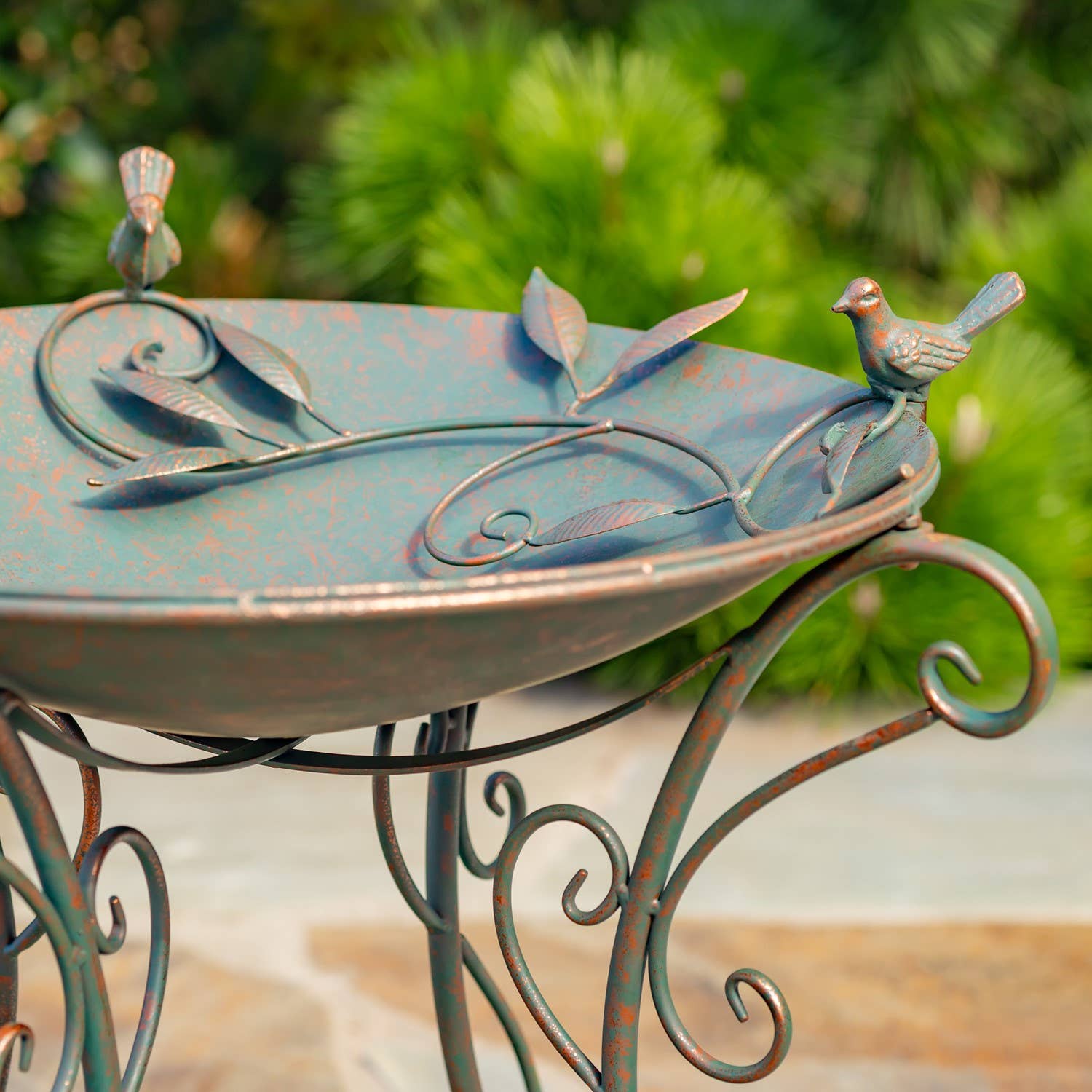 Zaer Ltd. International - Wholesale Bird Bath - “Rome 1945” 23" Tall Iron Birdbath with Porcelain Accent8