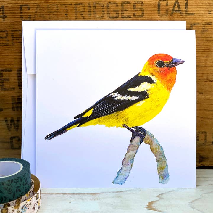 Western Tanager (blank): Watercolor Series Art Card for wholesale by Dark Fox Creative
