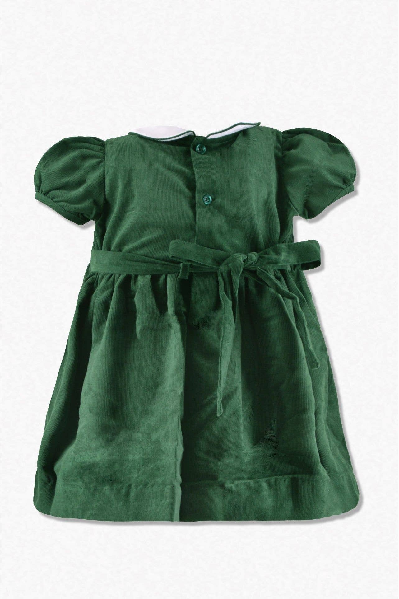 Hunter Green Smocked Christmas Trees Short Sleeve Baby & Toddler Girl Dress for wholesale on Faire1