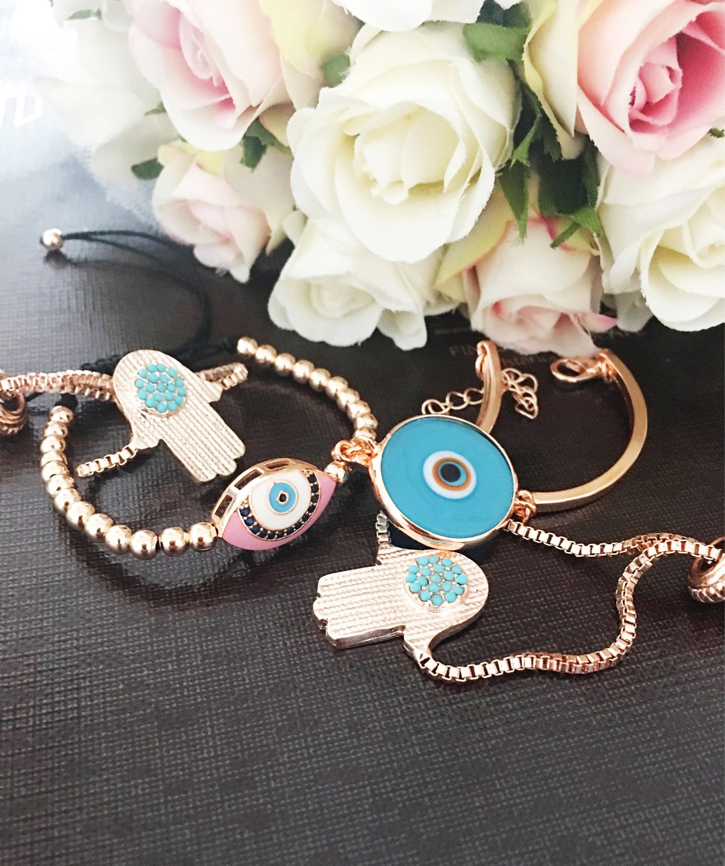 Evileyefavor - Wholesale Jewelry Set - Rose Gold Bracelet Set, Evil Eye Hamsa Bracelet1