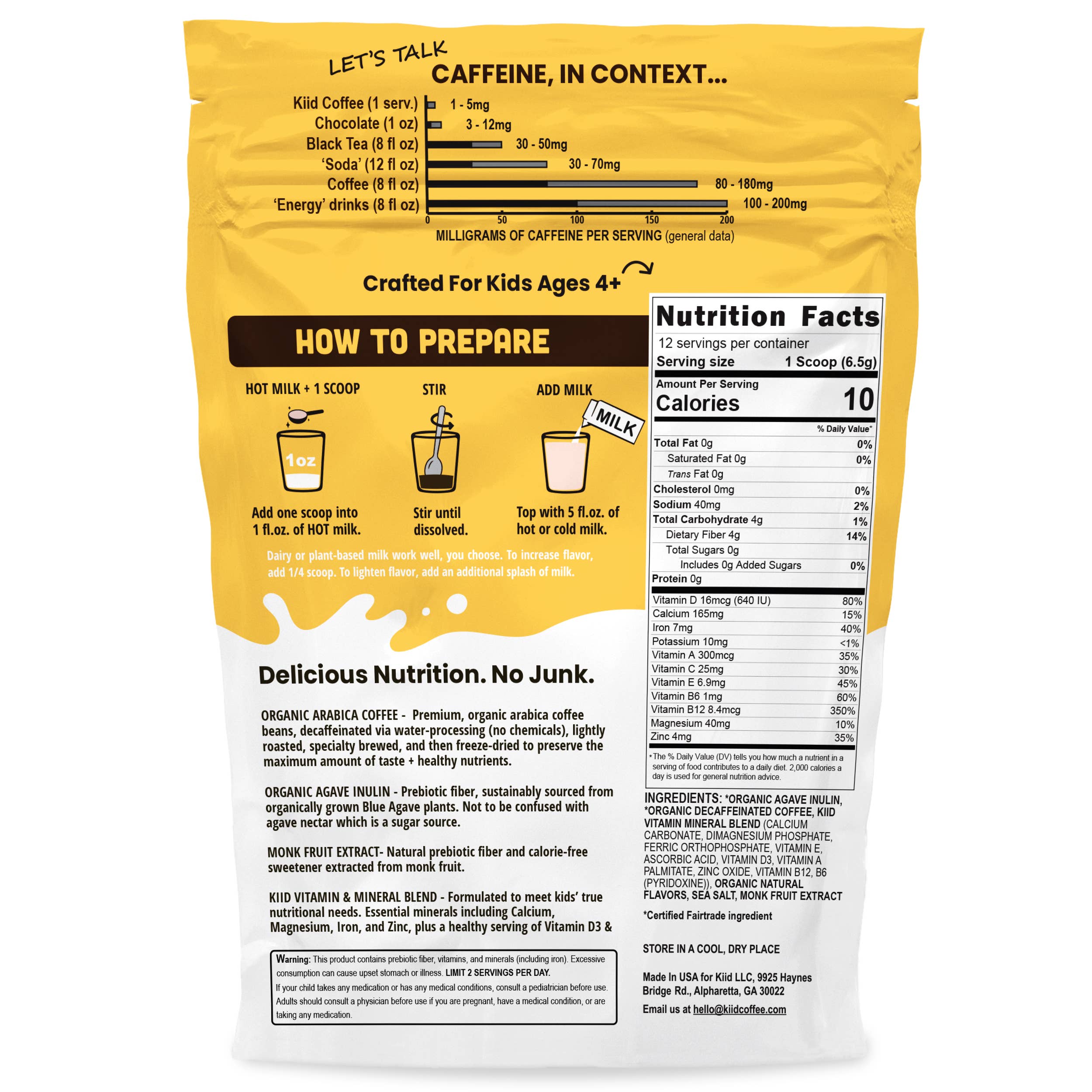 Kiid Coffee - Wholesale Instant Coffee/Espresso - Kiid Coffee Superfood Latte - 12-Serving  (Case of 6)3