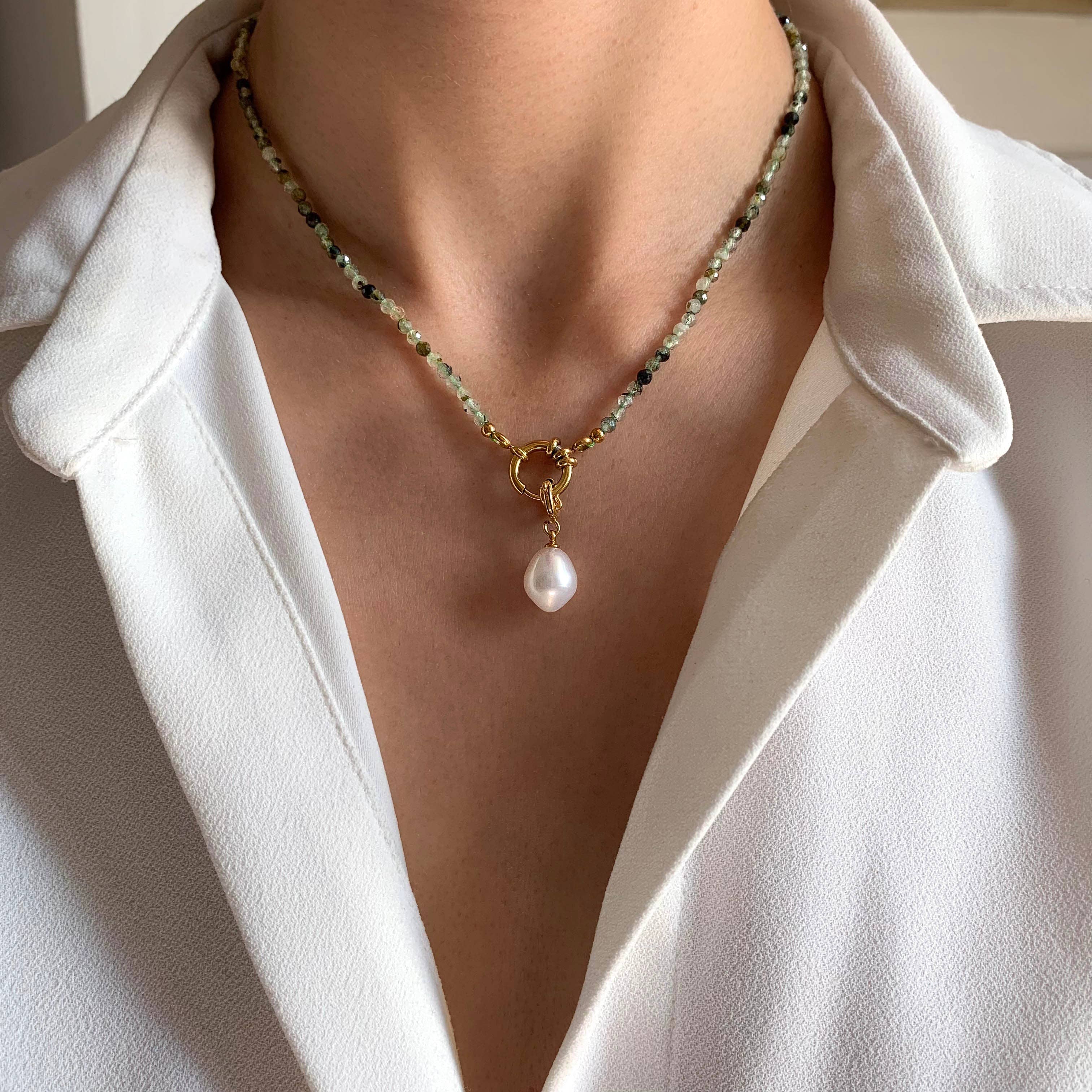 Victoire Collection - Wholesale Beaded/Pearl Necklace - Natural prehnite stone necklace and freshwater pearl3