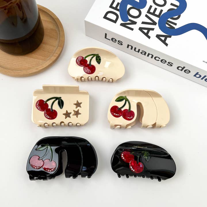 Simple Cherry Hair Clip, Acetate Fruit Claw Clip for wholesale by TheDivaSoap
