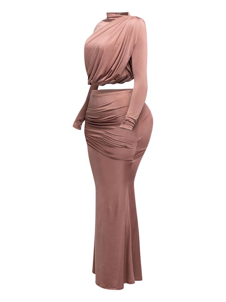 K Too - Wholesale Top & Skirt Set - Women's - PLUS SIZE Shirring detailed top & long skirt set