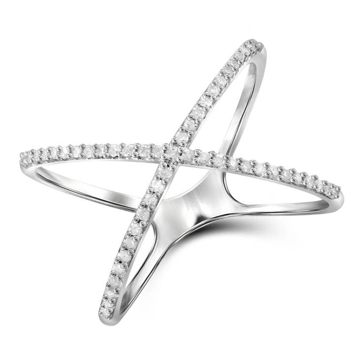 1/7 Carat T.W. hvid diamant Sterling sølv „X“ Ring for engroshandel hos JewelonFire