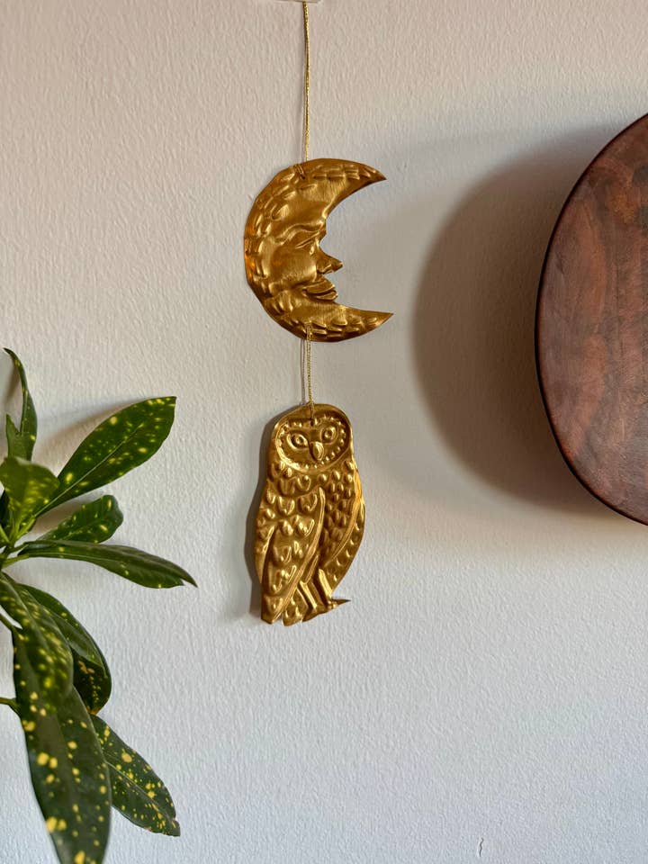 Celestial Moon and Owl Gold Foil Embossed Wall Decor for wholesale by Foot Range Mountain