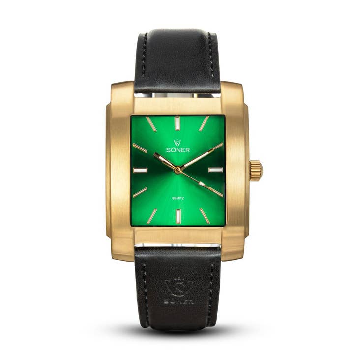 SÖNER - Vente Montre – homme - Montre carrée, or brossé Legacy L | cadran vert