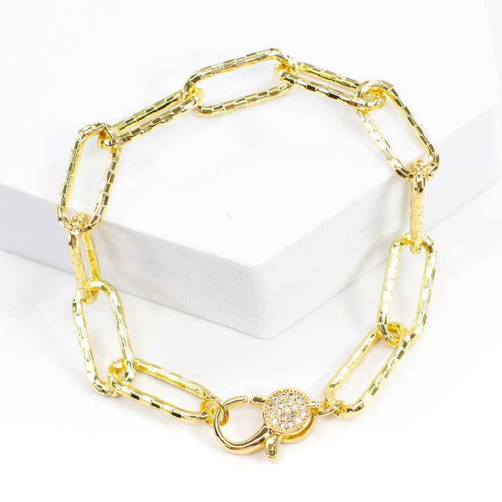 Guld Checker bane lås kæde Link armbånd for engroshandel hos Savvy Bling