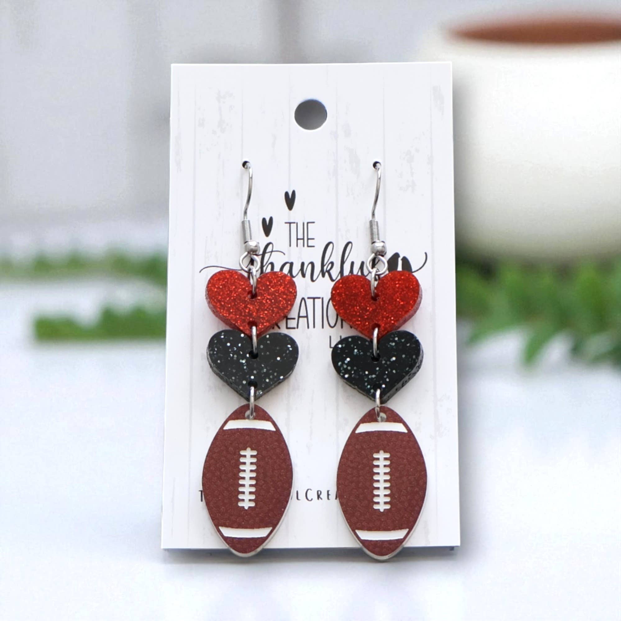 The Thankful Creations LLC - Wholesale Dangle Earrings - Football Team Spirit Earrings Game Day Falcons Cardinals0