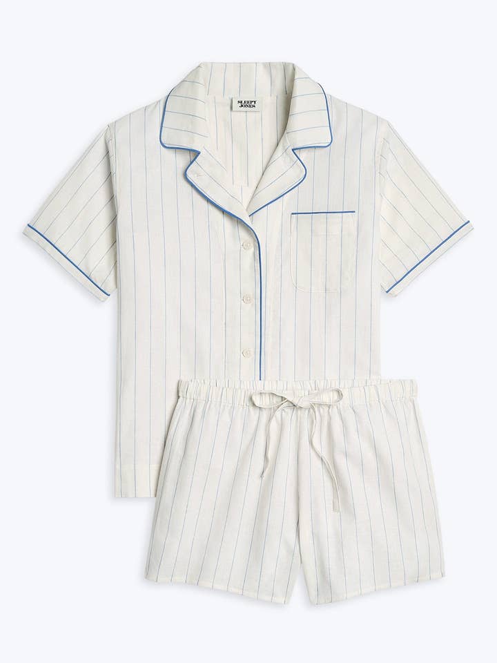Corita Set in Linen-Cotton Baker Stripe for wholesale by Sleepy Jones