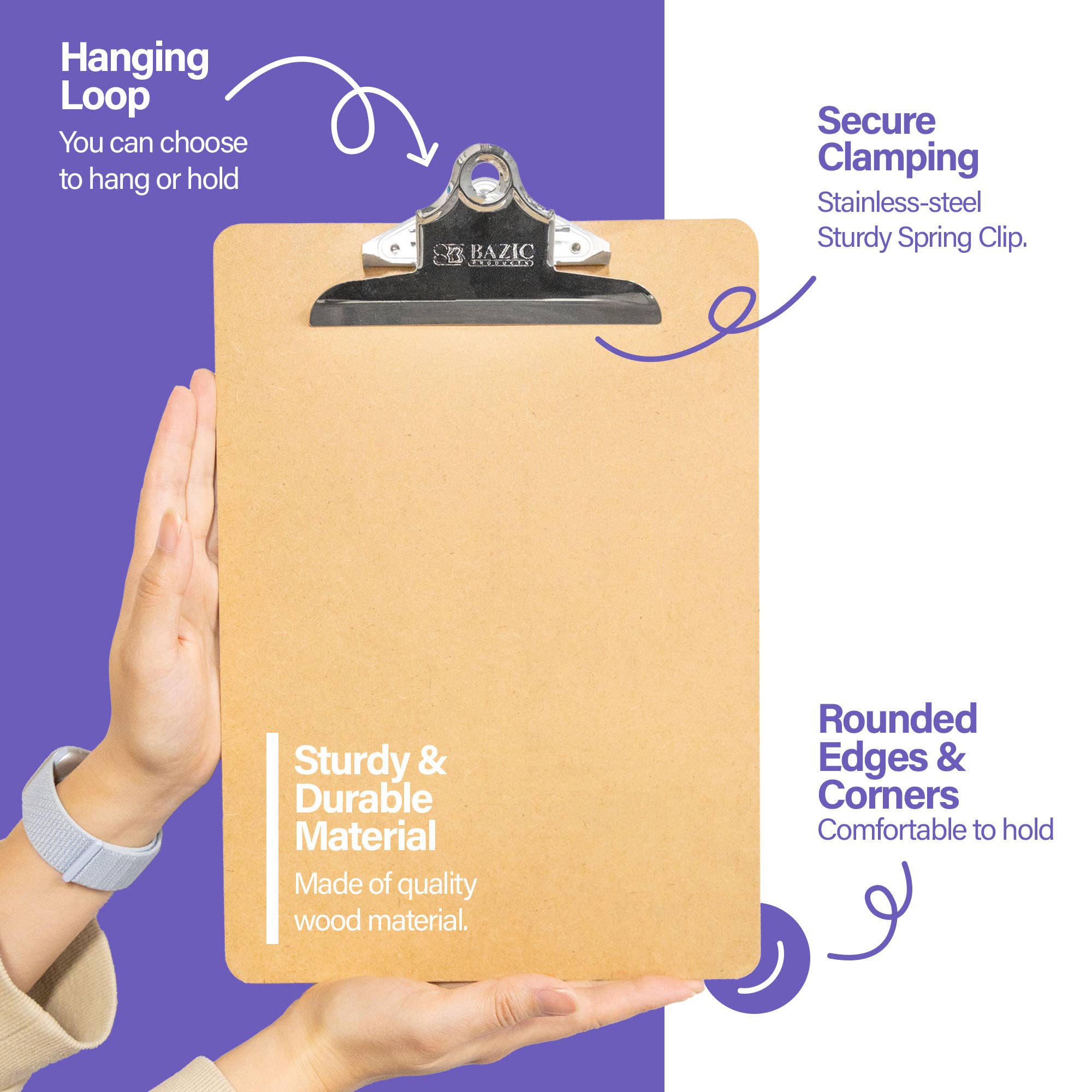 BAZIC Products - Wholesale Clipboard - Hardboard Clipboard Standard Size w/ Sturdy Spring Clip2