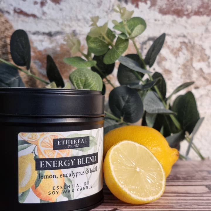 Energy Blend - Vela de cera de soja de limón, eucalipto y albahaca para venta al por mayor de Ethereal Scents