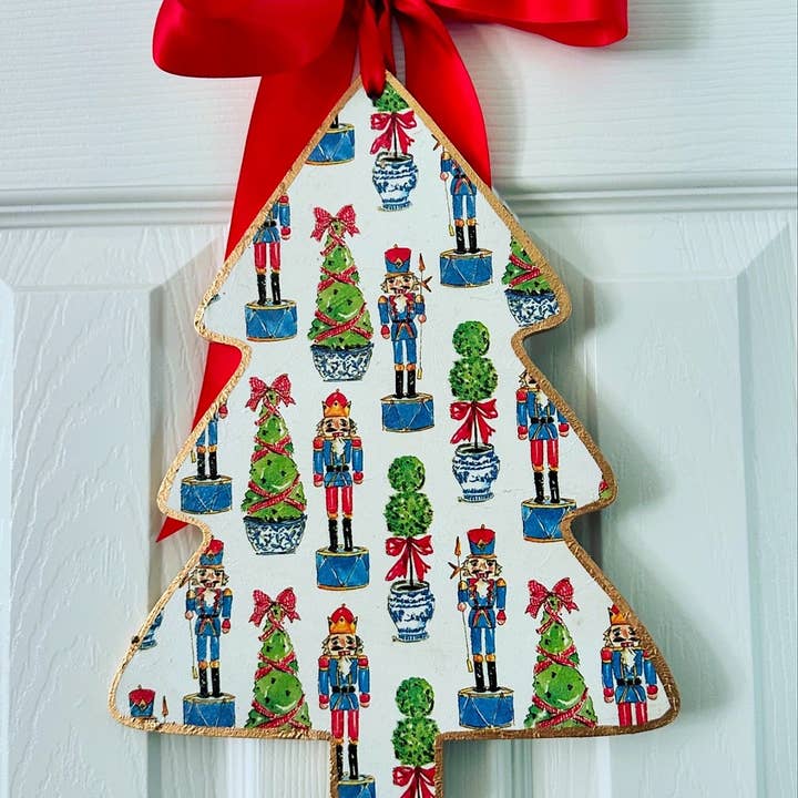 SoCharm Designs - Wholesale Door Hanger - Handmade Christmas Door Hanger - Chinoiserie Tree and Nutcracker Tree 12”1