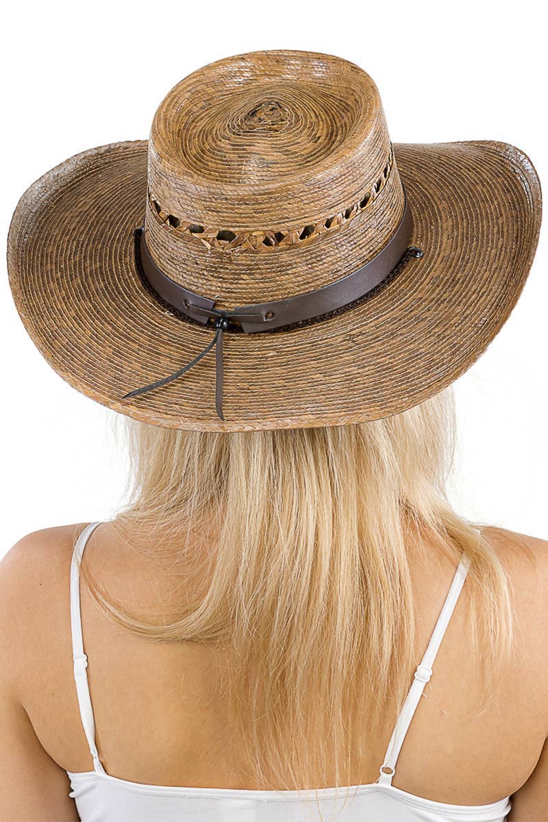 Cap Zone - Wholesale Cowboy Hat - Women's - Round Porkpie Crown Palm Straw Cowboy Hat11