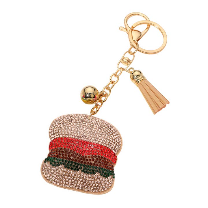 Sensibling Corp. - Wholesale Keychain - Women's - Bling Studded Hamburger Tassel Keychain / Bag Charm1