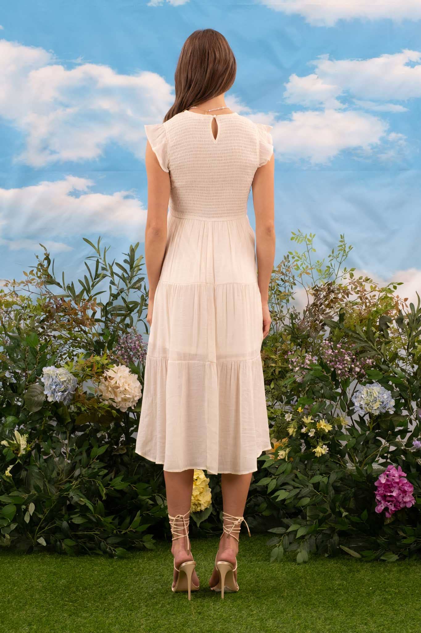 MINE – Vestido - Mulher por atacado – VESTIDO MIDI EM CAMADAS SMOCKED6