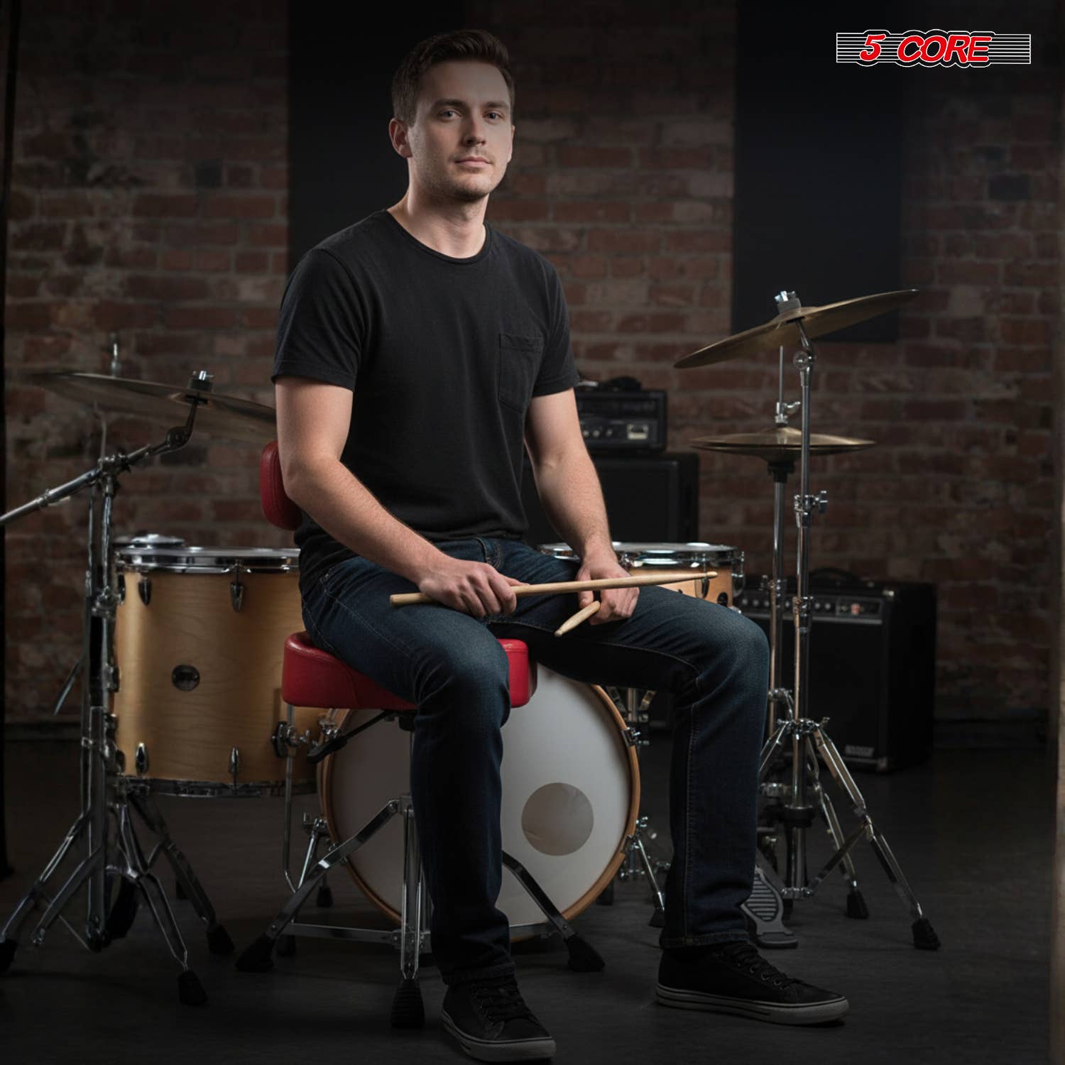 K Cube Inc - Wholesale Musical Instrument - 5 Core Drum Throne Backrest 4" Padded Adjustable 441Lb Stool8