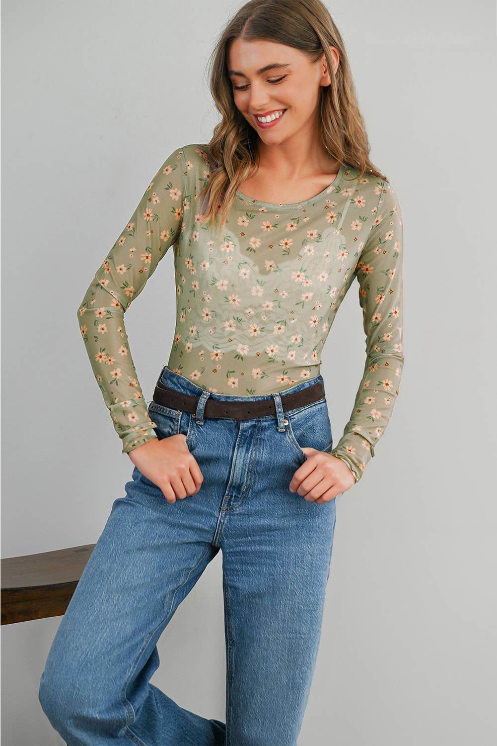 Aapparella - Vente Chemisier – femme - Haut à manches longues en mesh à imprimé floral vintage | S-XL15