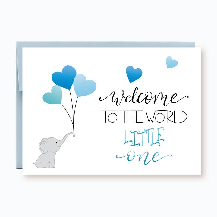 Welcome to World Little One | Elephant Balloons Baby Card for wholesale by Hemana Paperie