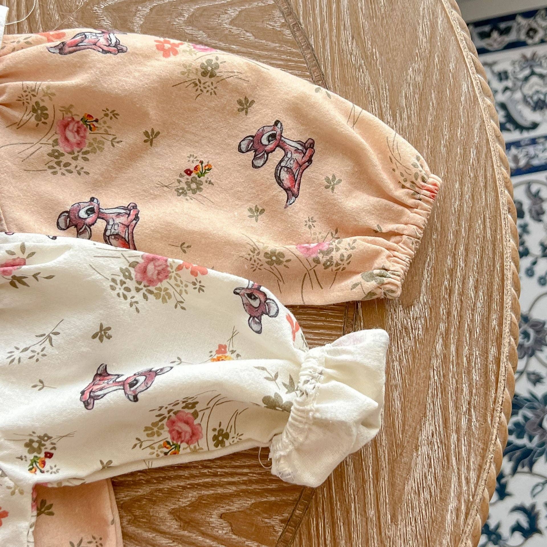 MyKids-USA® – wholesale Overall - Baby – Baby flicka blomma & rådjur mönster docka hals bomull bodysuit4