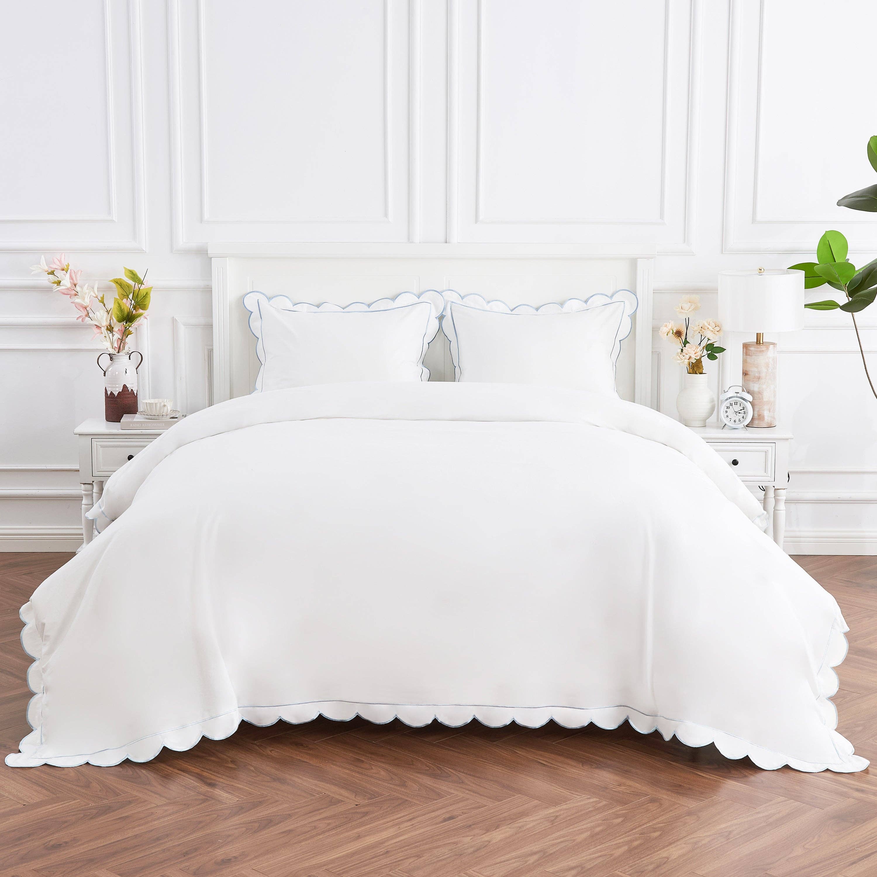 Mélange Home - Vente Housses de couette - Ensemble de housse de couette en percale de coton brodé à bord festonné5