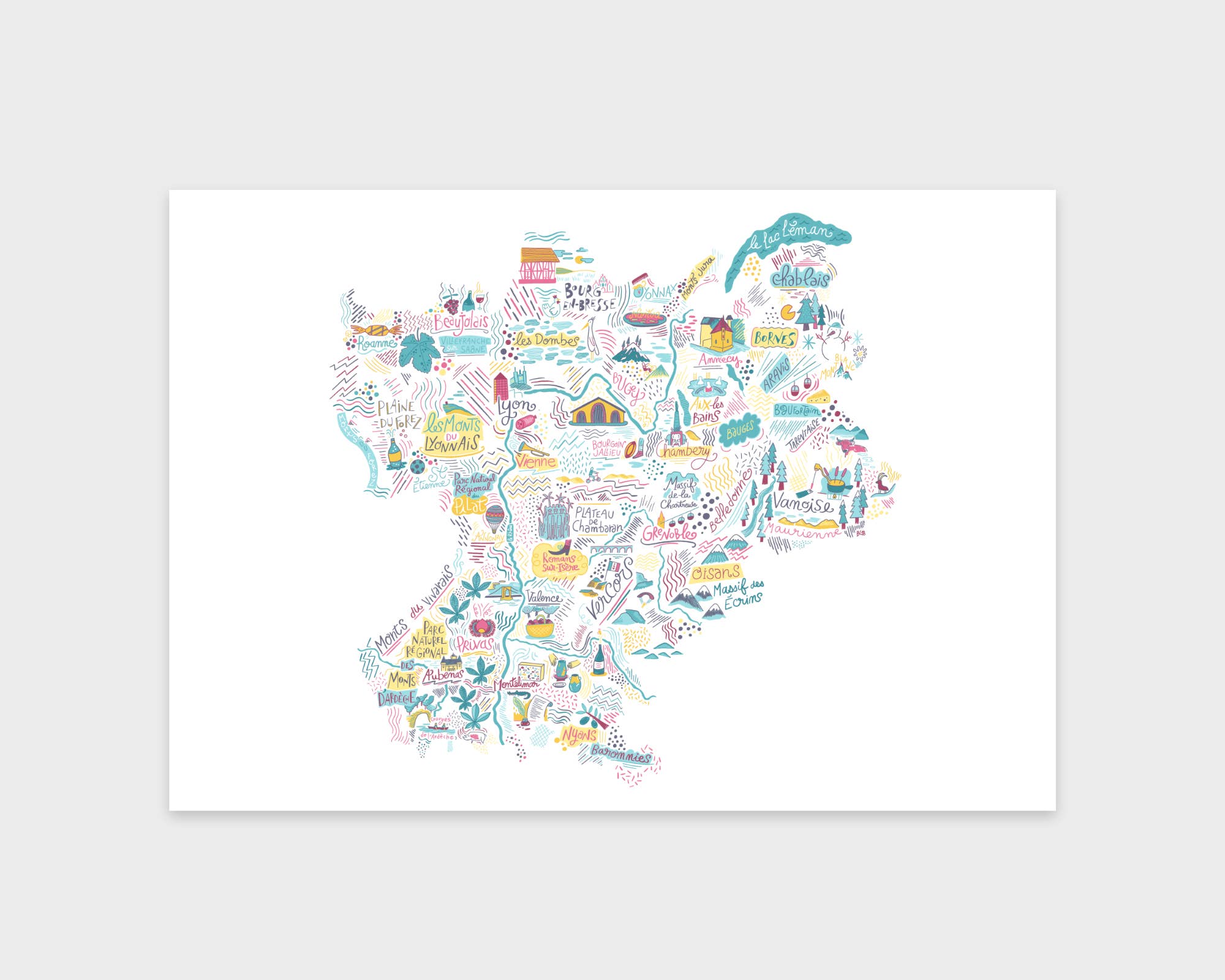 Bnito Shop - Vendita all'ingrosso Mappe - Mappa Illustrata Regione Rodano-Alpi1