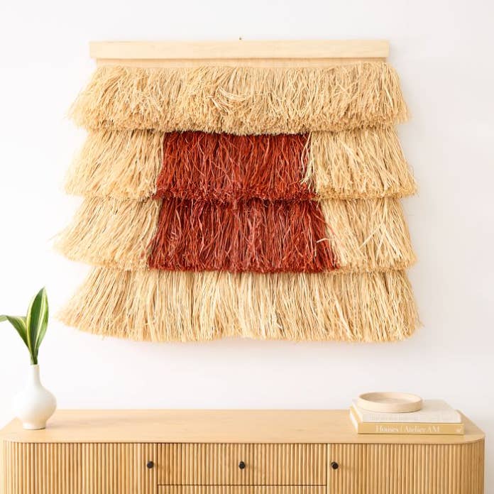 Raffia Wall Art Natural + Terracotta 40x40x6in for wholesale by Mbare Home + Gift
