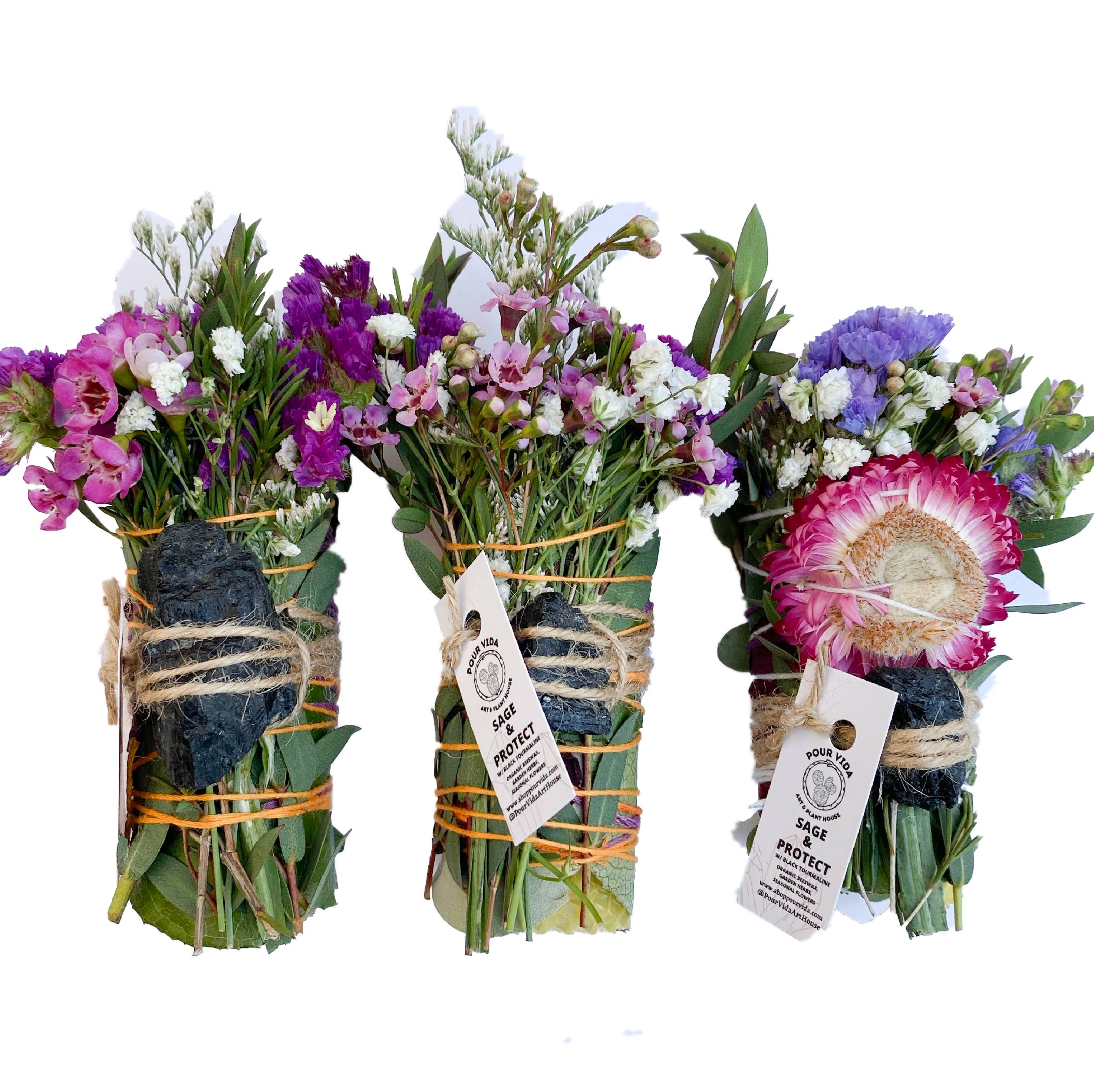 Pour Vida - Wholesale Sage Bundle - 4" Sage Wands w/ Crystals & Beeswax10