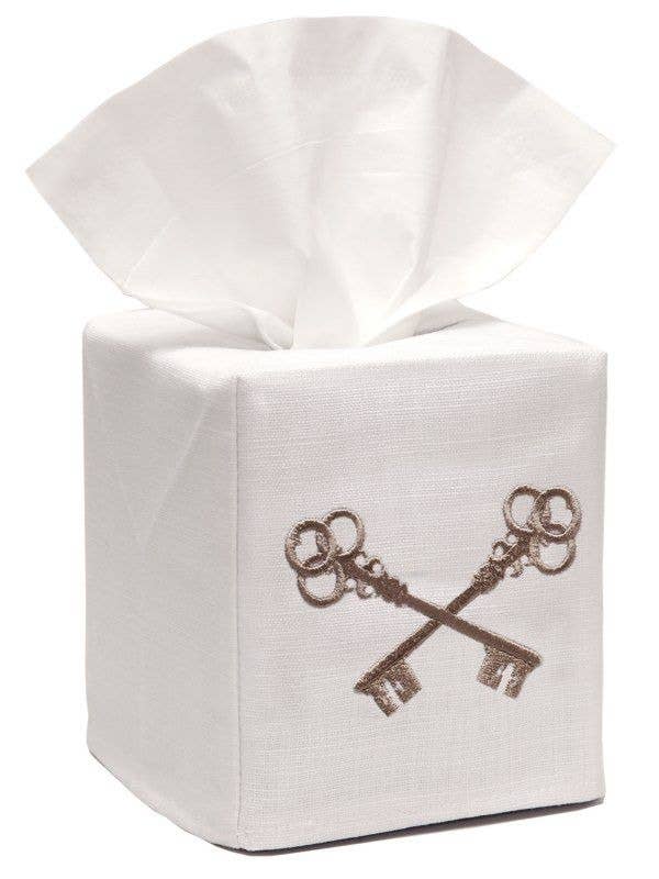 Jacaranda Living - Wholesale Tissue Box - Tissue Box Cover Linen Cotton - Crossed Keys Mushroom