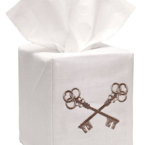 Jacaranda Living - Wholesale Tissue Box - Tissue Box Cover Linen Cotton - Crossed Keys Mushroom0