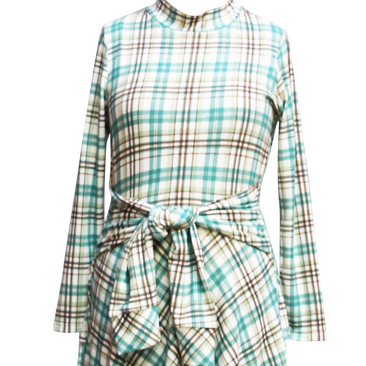 Long-Sleeve Plaid Tie-Front Fit-And-Flare Dress (Big Girl) for wholesale by Ava & Yelly