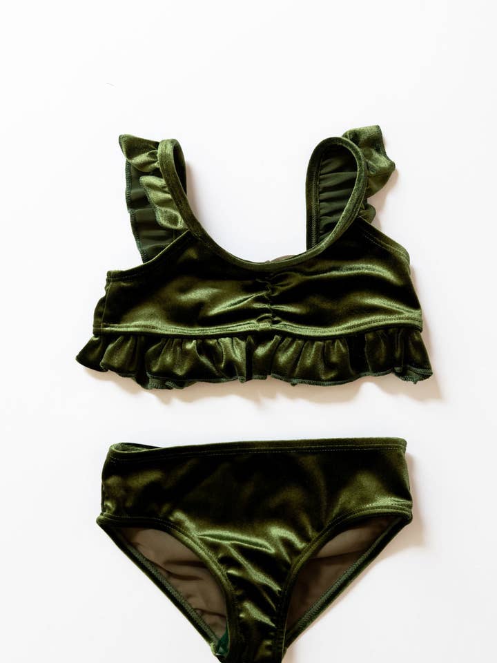 Enci - Wholesale Two Piece Swimsuit - Kids - Pricilla Velvet Bikini In Olive Green5