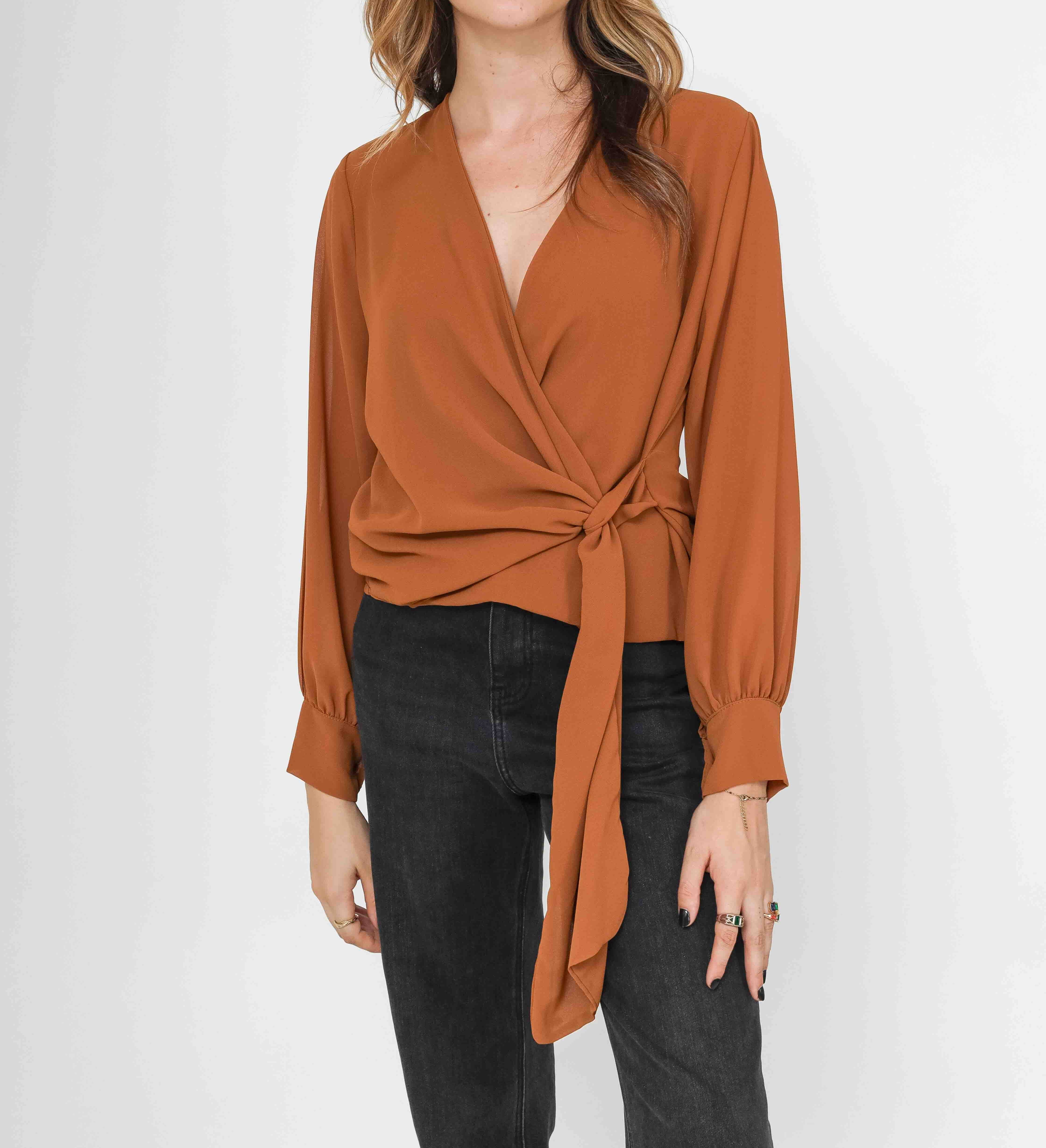 LORIANE - Venta al por mayor Blusa - Mujer - Blusa cruzada con lazo de talla única 36-4017