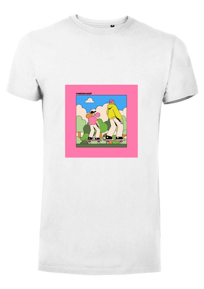White Men's Printed T-shirt - Couple Skating for wholesale on Faire0