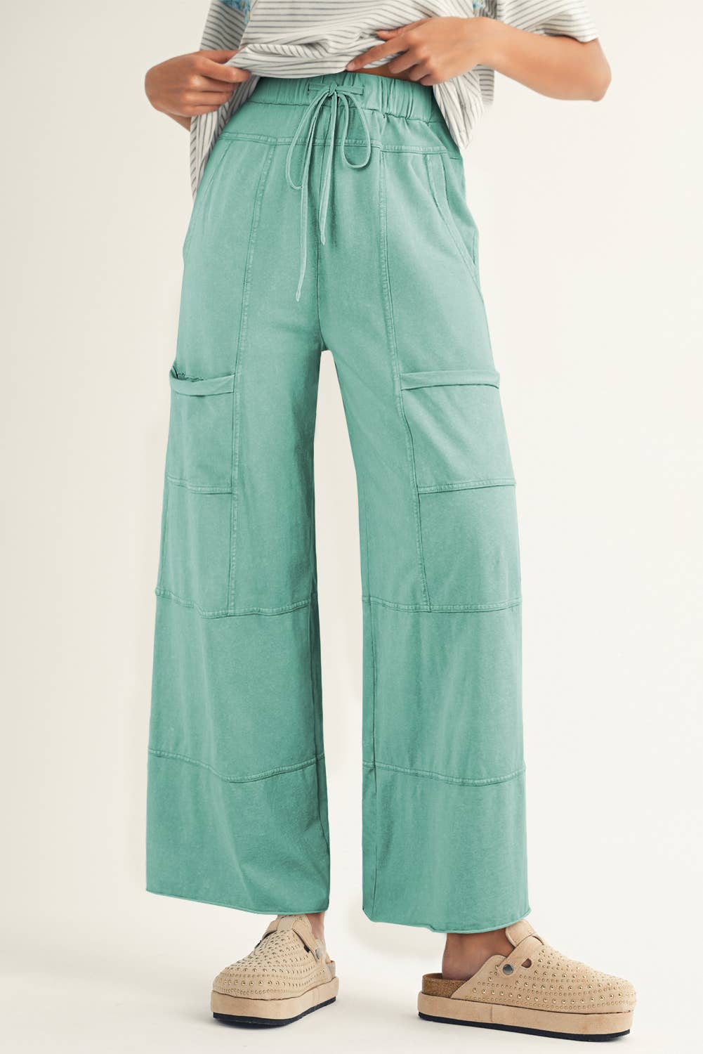 Little Daisy Closet - Wholesale Pants - Women's -  LDC Mineral Wash Drawstring High Waist Wide Leg Pants4