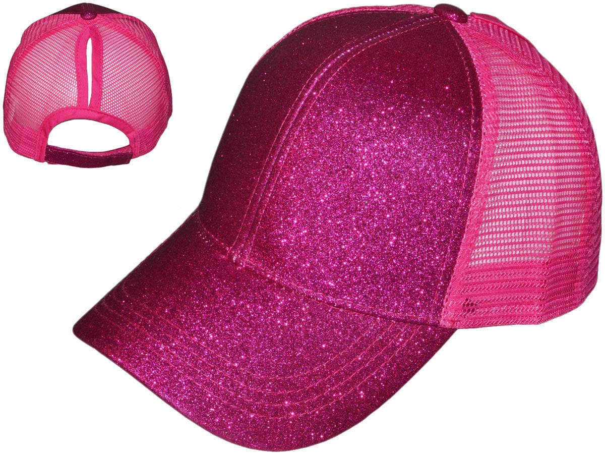 Buck Wholesale – wholesale Trucker hat – Women’s – Glitter Ponytail Trucker Hats - Low Profile Structured Mesh6