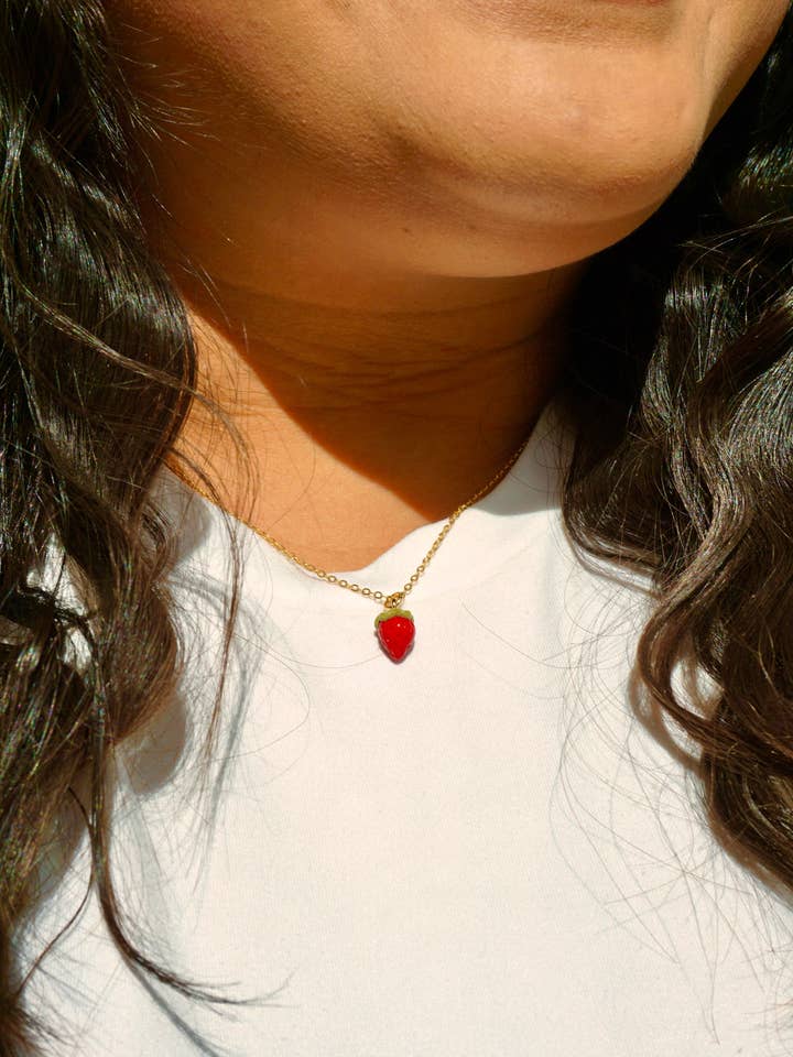 Strawberry Charm Pendant Necklace | Polymer Clay Accessories for wholesale by MUSH Bottega