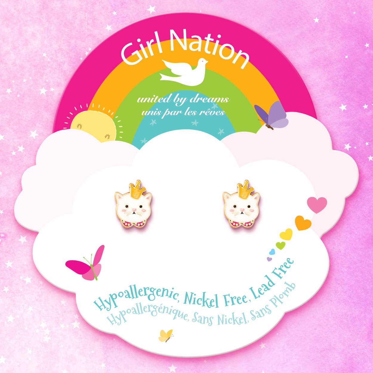 Girl Nation - Wholesale Earrings - Kids - Kitty Princess | Cutie Stud Earrings for Children1
