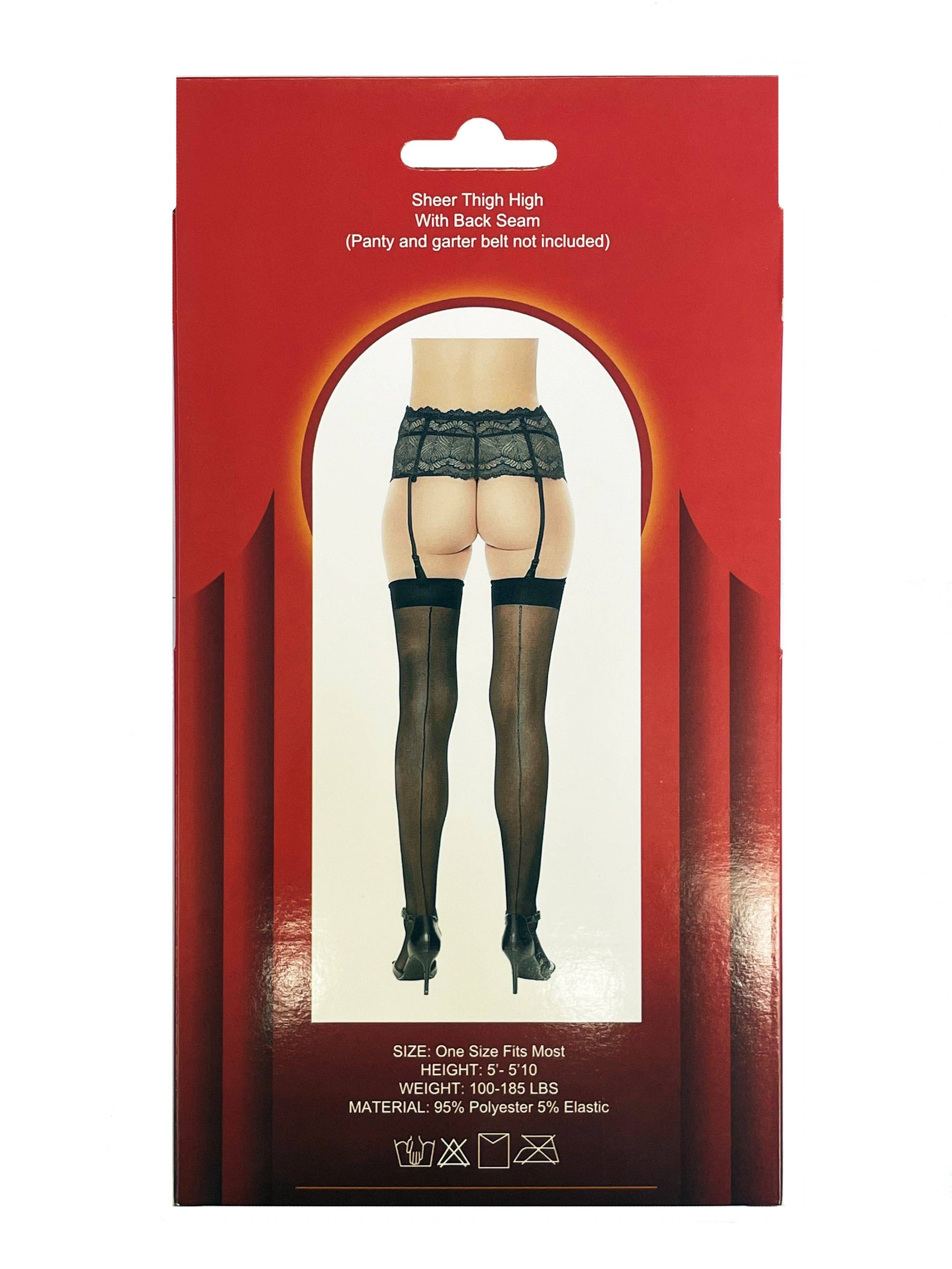 Black Sheer Thigh High With Back Seam (BOXED) for wholesale on Faire3